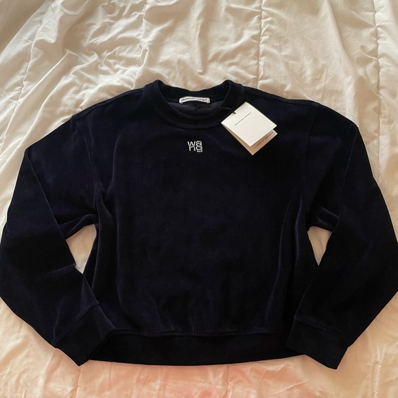 Alexander Wang Blue velour crystal logo crewneck